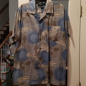 Hawaiian shirt w/ biplanes, L, 100% silk
